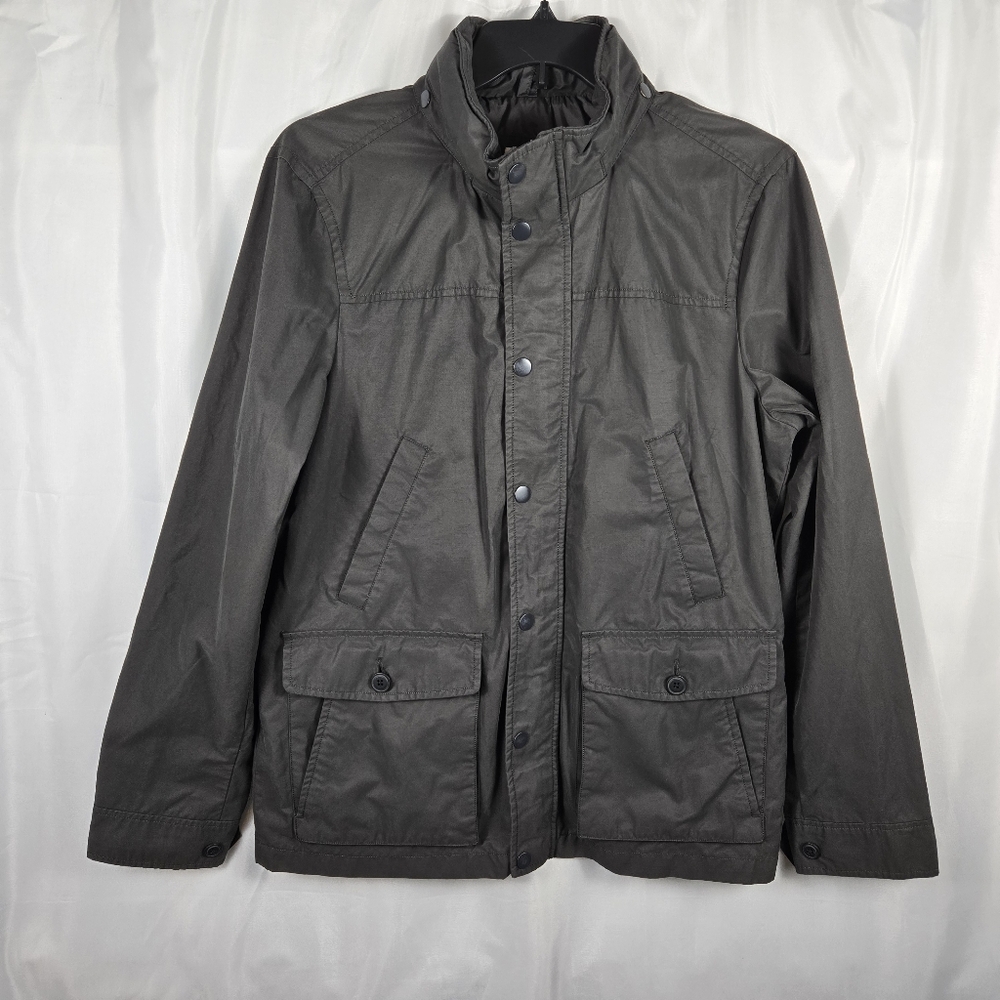 Gap Mens Gray Packable Hood Zip Front Snap Button Jacket Size Large